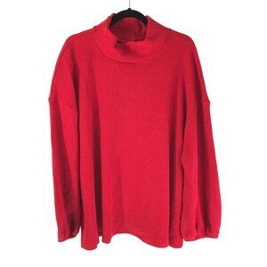 Ava & Viv Womens Sweater Waffle Knit Mock Neck Pullover Basic Red Size 1X